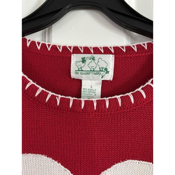 Quacker Factory Women’s Valentine Christmas Red Heart Embroidered Sweater Large - Picture 2 of 5